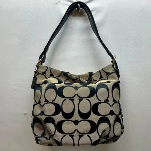 Coach Hobo Shoulderbag F15067 Signature Gray Canvas Black Leather Hand Bag READ - Picture 2 of 16